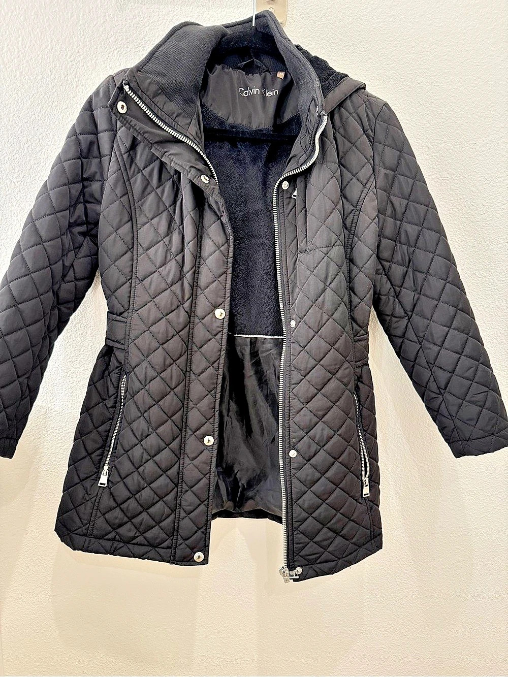 Calvin Klein Quilted Hooded Coat in Black Like New